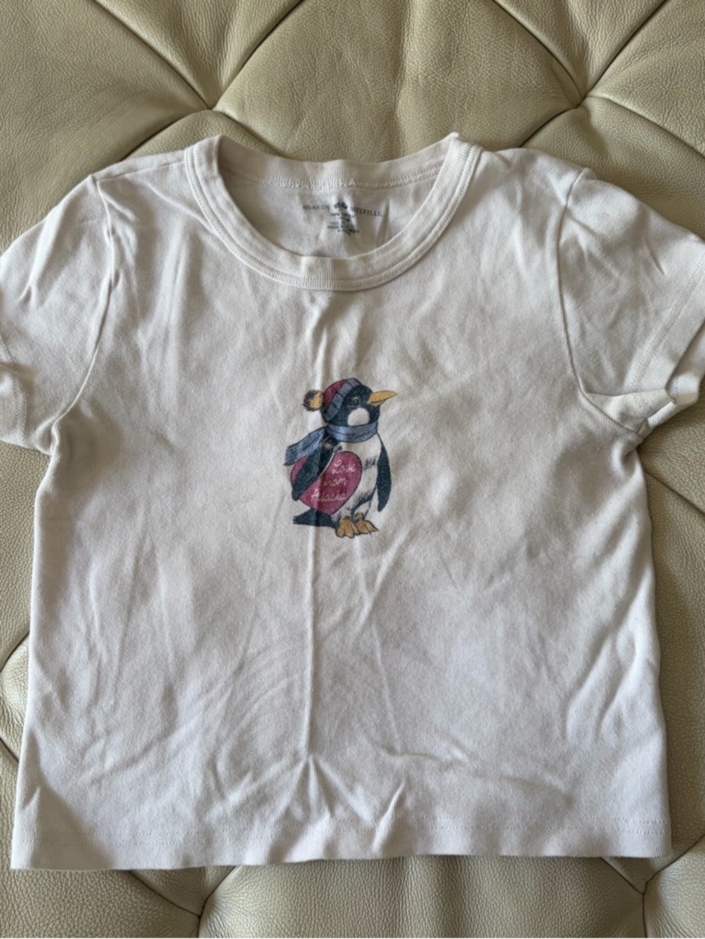 Brandy Melville White Crewneck Tee with Printed Neck Label